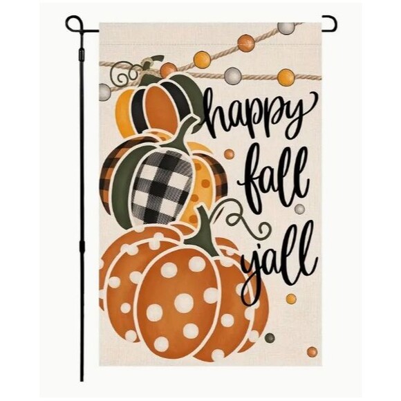 Garden Flag 12x18in Double Sided Linen Happy Fall Y'all - Picture 1 of 1